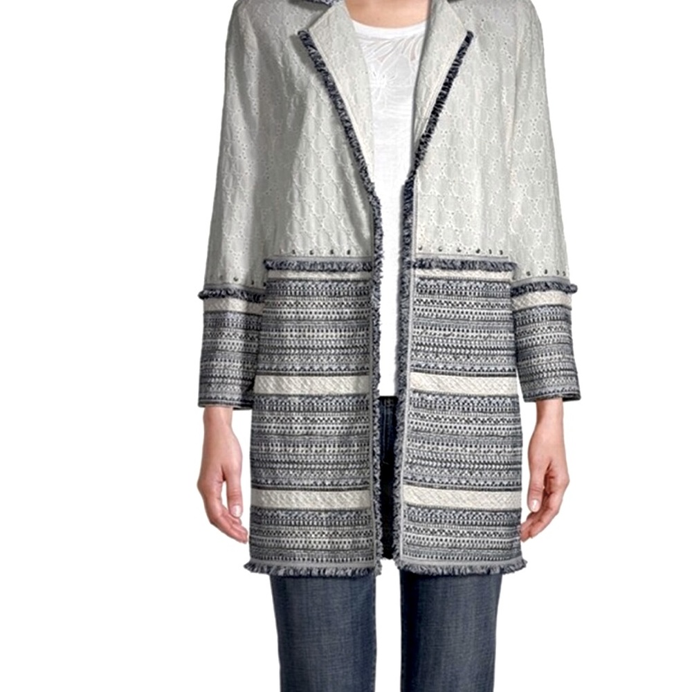 CHICO’S | Embroidered w/ sequins blue and white long Jacket